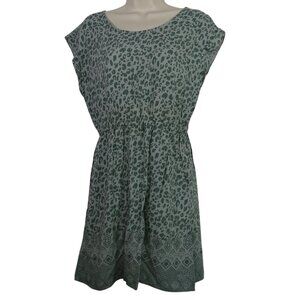Pink Rose Green Animal Print Sleeveless Dress Women Size S Elastic Waist Pockets